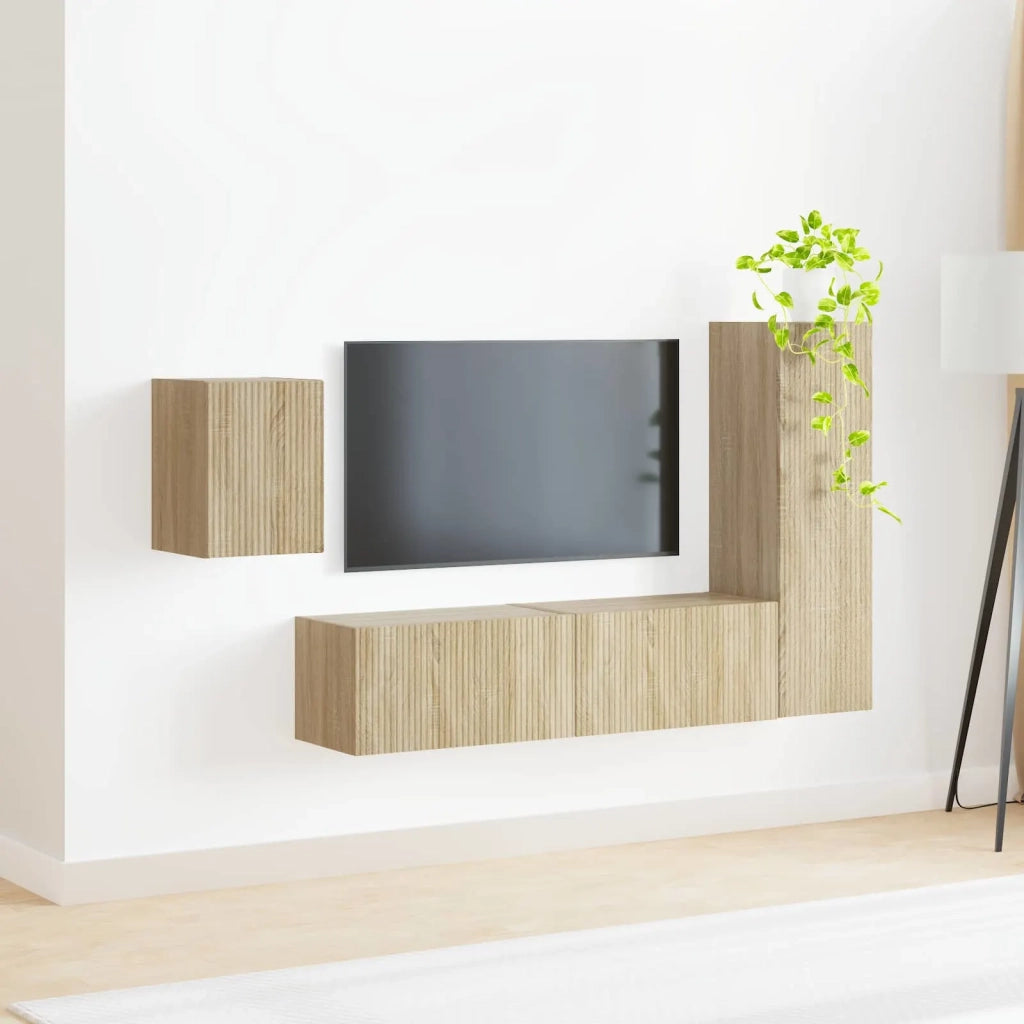 Set mobile TV 4 pz-Credenza per TV Rovere Sonoma Legno multistrato 690543