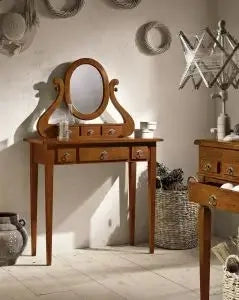 Consolle entratina in legno massiccio con specchiera noce scuro arte povera