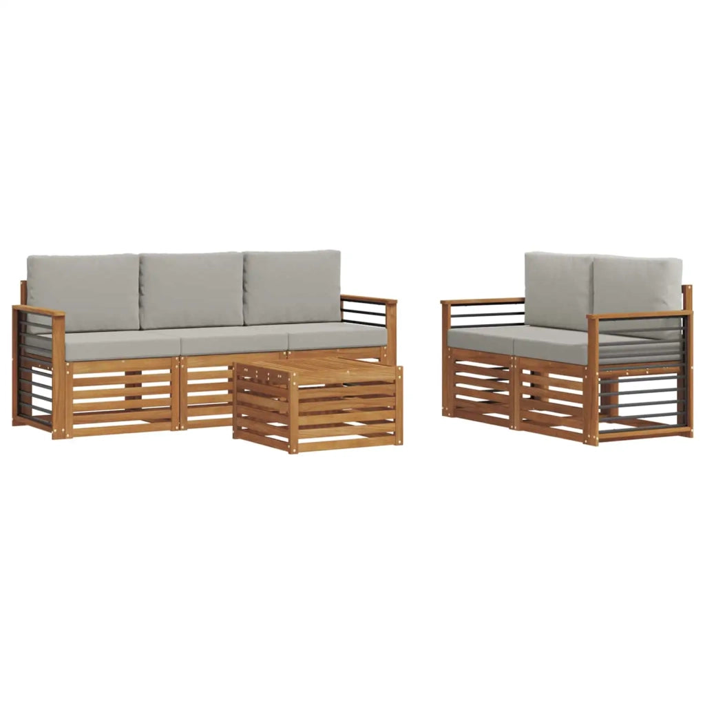 Set divani con cuscino 6 pcs Grigio Naturale e Chiaro