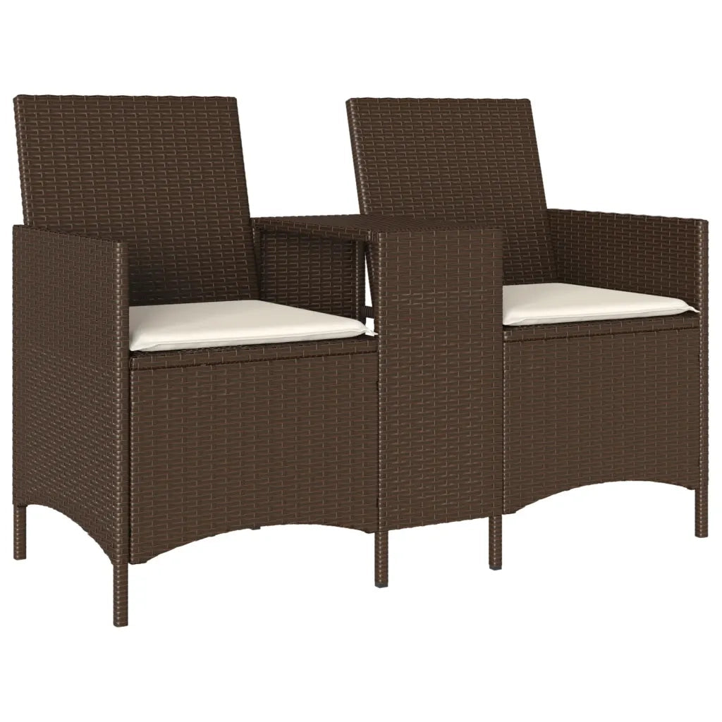 vidaXL Divano a 2 Posti con Tavolo e Cuscini Marrone in Polyrattan