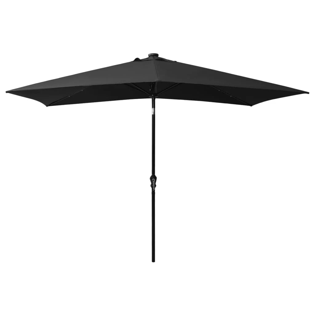 Ombrellone con LED e palo in acciaio 2 x 3 m nero 02_0008068