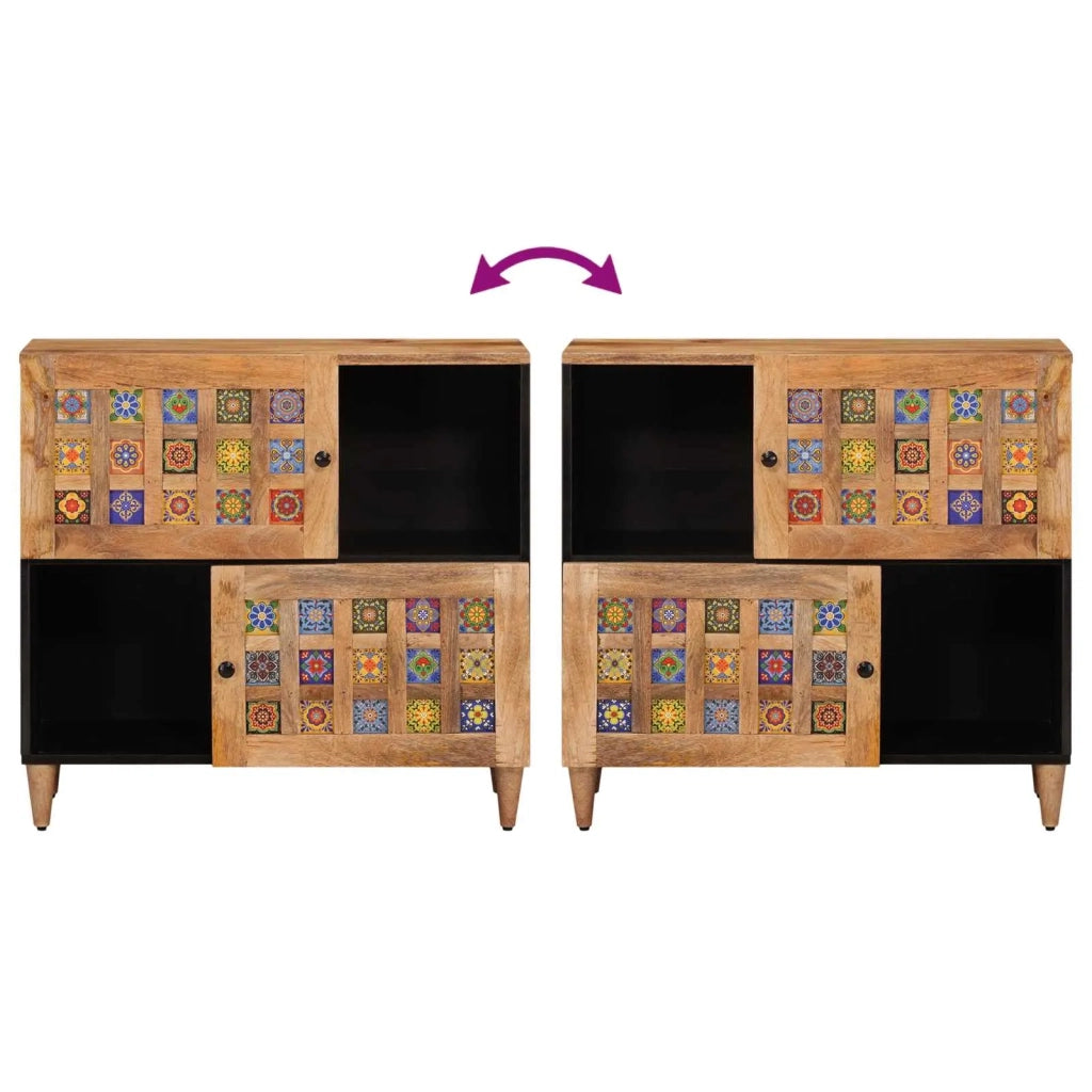 Credenza Naturale 80 x 33 x 75 cm Legno di mango massello