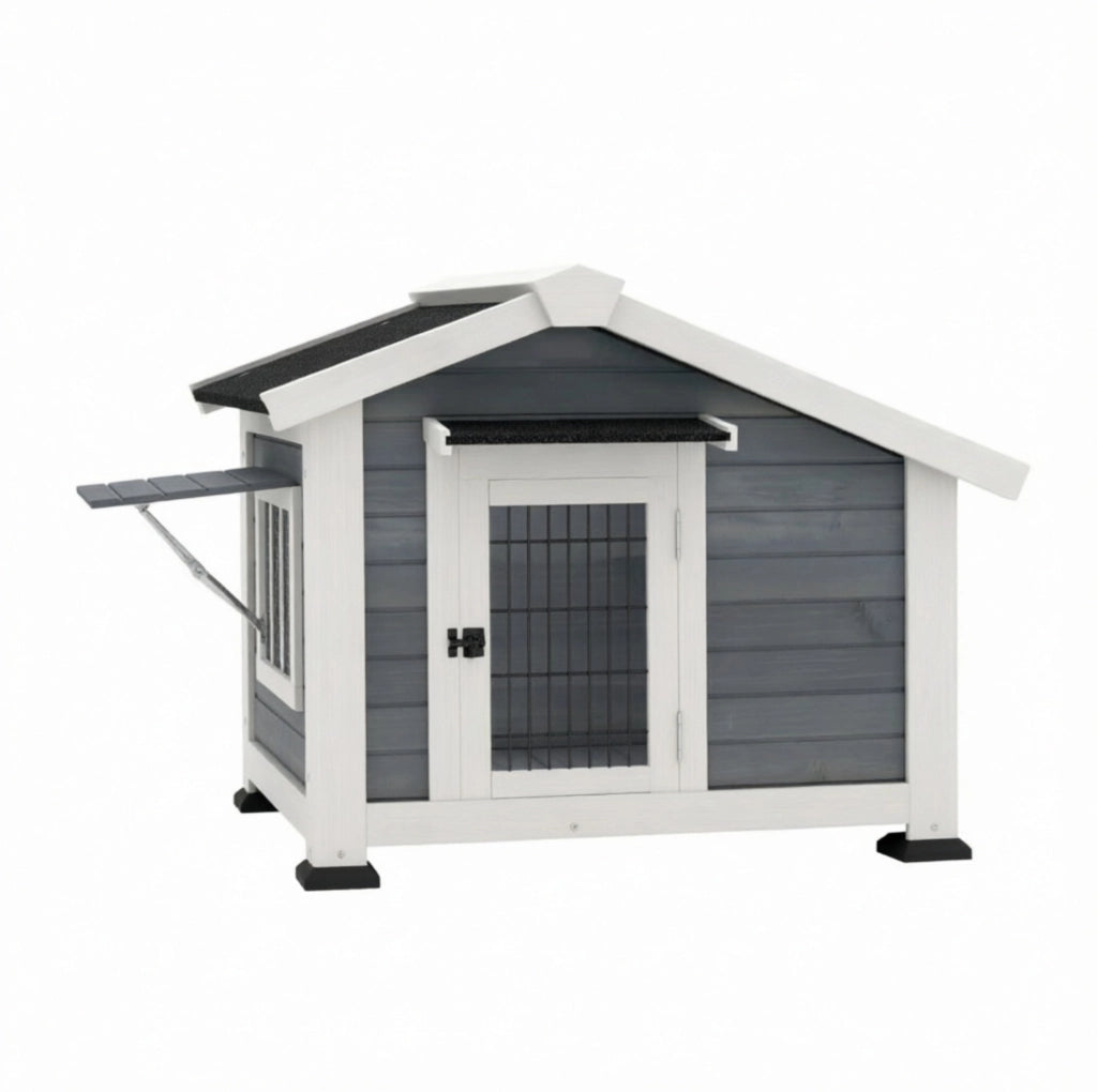 Cuccia da esterno per cani 98x76x69,5 cm in legno e metallo grigio e nero