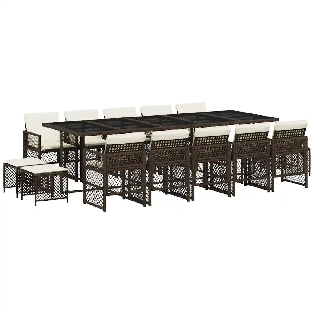 Set da Pranzo da Giardino 15 pz con Cuscini Marrone Polyrattan 3210813