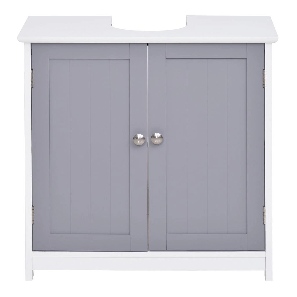 MOBILE SOTTO LAVABO A U 2 ANTE CON MENSOLA REGOLABILE 60X30X60CM BIANCO E GRIGIO