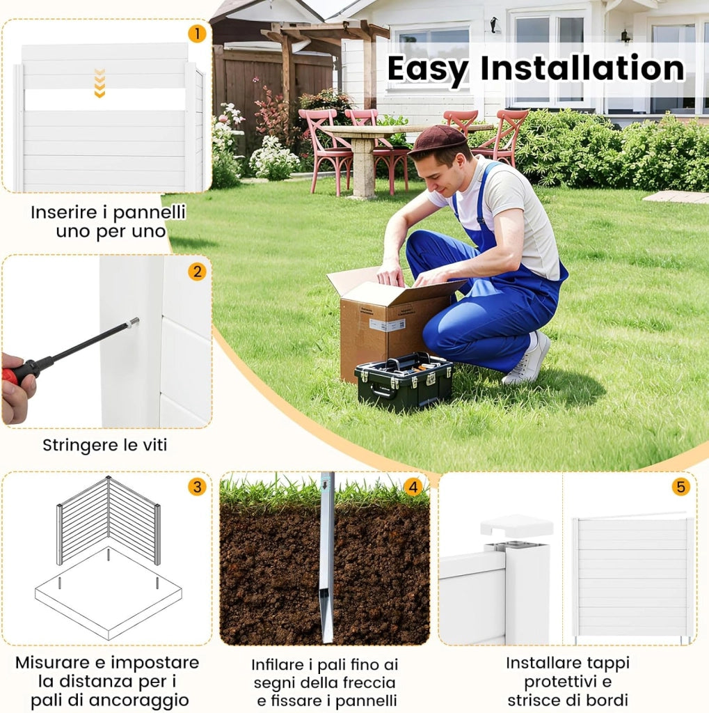 Schermo per Privacy da Esterno, 123 x 123 cm Recinzione Decorativa con Picchetti in Metallo, Pannelli Privacy da Giardino per Condizionatore d'Aria, Bidoni della Spazzatura (Bianco)
