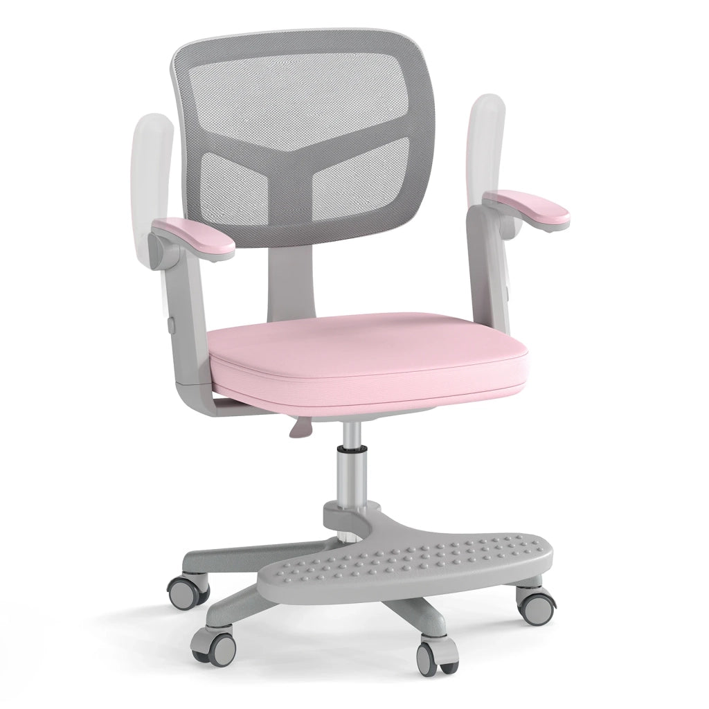 Sedia da scrivania per bambini rosa, sedia da studio ergonomica regolabile in altezza con braccioli e poggiapiedi