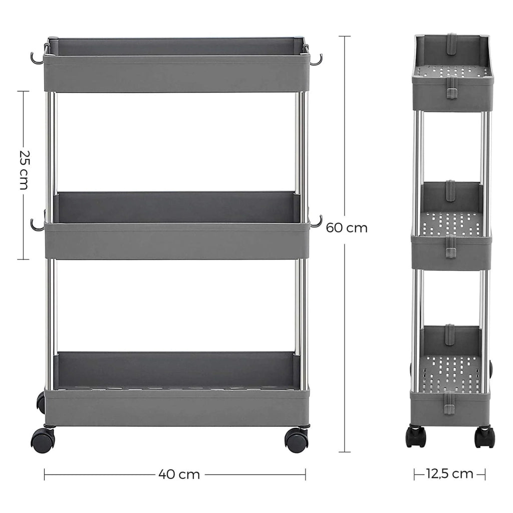 Carrello portaoggetti mobile a 3 ripiani ripiano salvaspazio su rotelle ripiano sottile per bagno o cucina design traforato 40 x 12,5 x 60 cm grigio 12_0003492