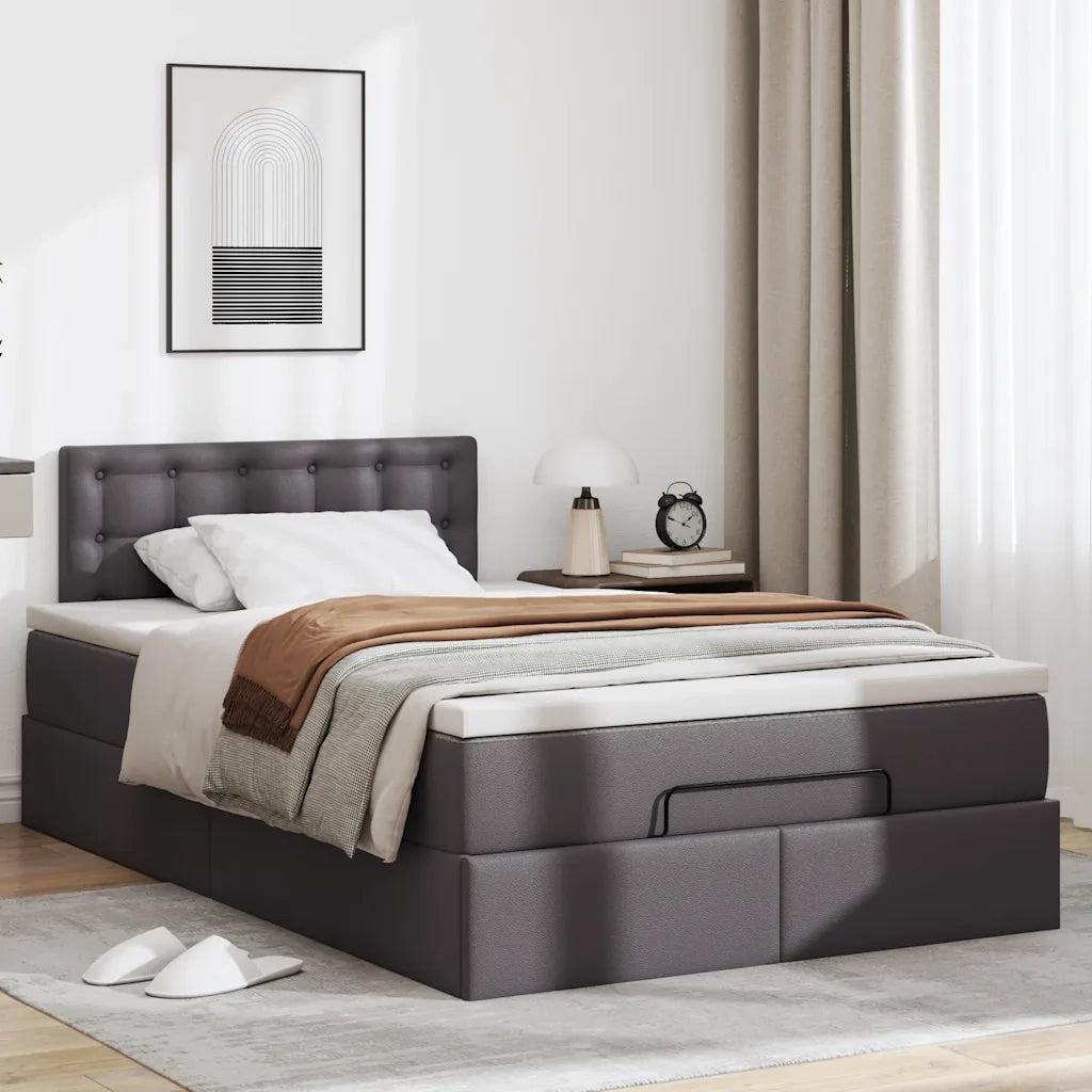 Struttura Letto Pouf con Materasso Grigio 120x190 cm Similpelle 3311296