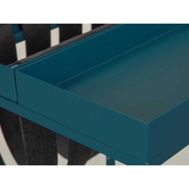 Tavolino Inter Link 35x35x40cm in metallo verniciato blu/nero con porta riviste in lana cotta