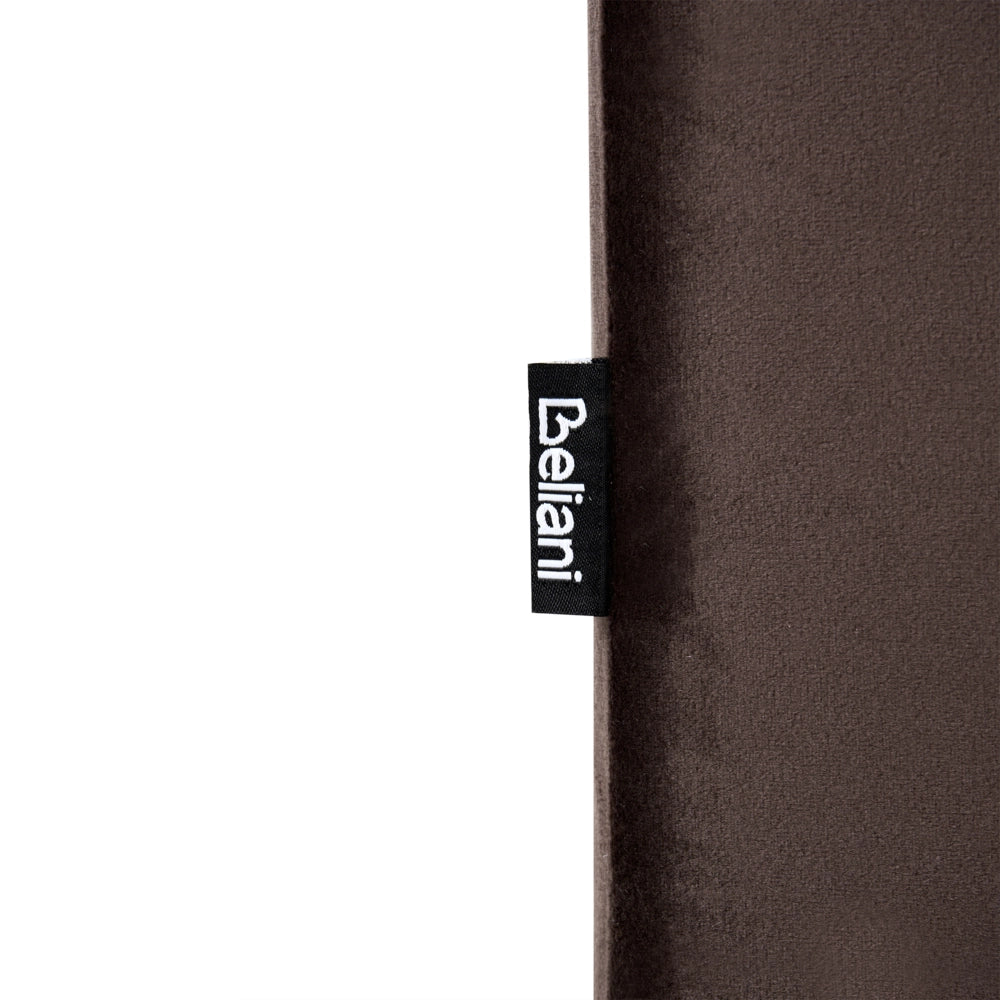 Poltrona Chesterfield in velluto marrone scuro con gambe in legno di gomma stile contemporaneo