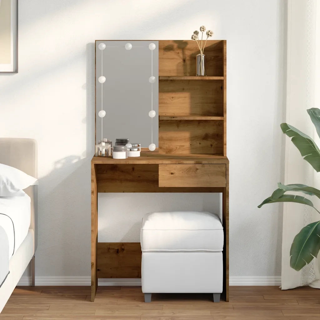 Toeletta | Tavolo da Trucco con LED Rovere Artigianale 74,5x40x141 cm