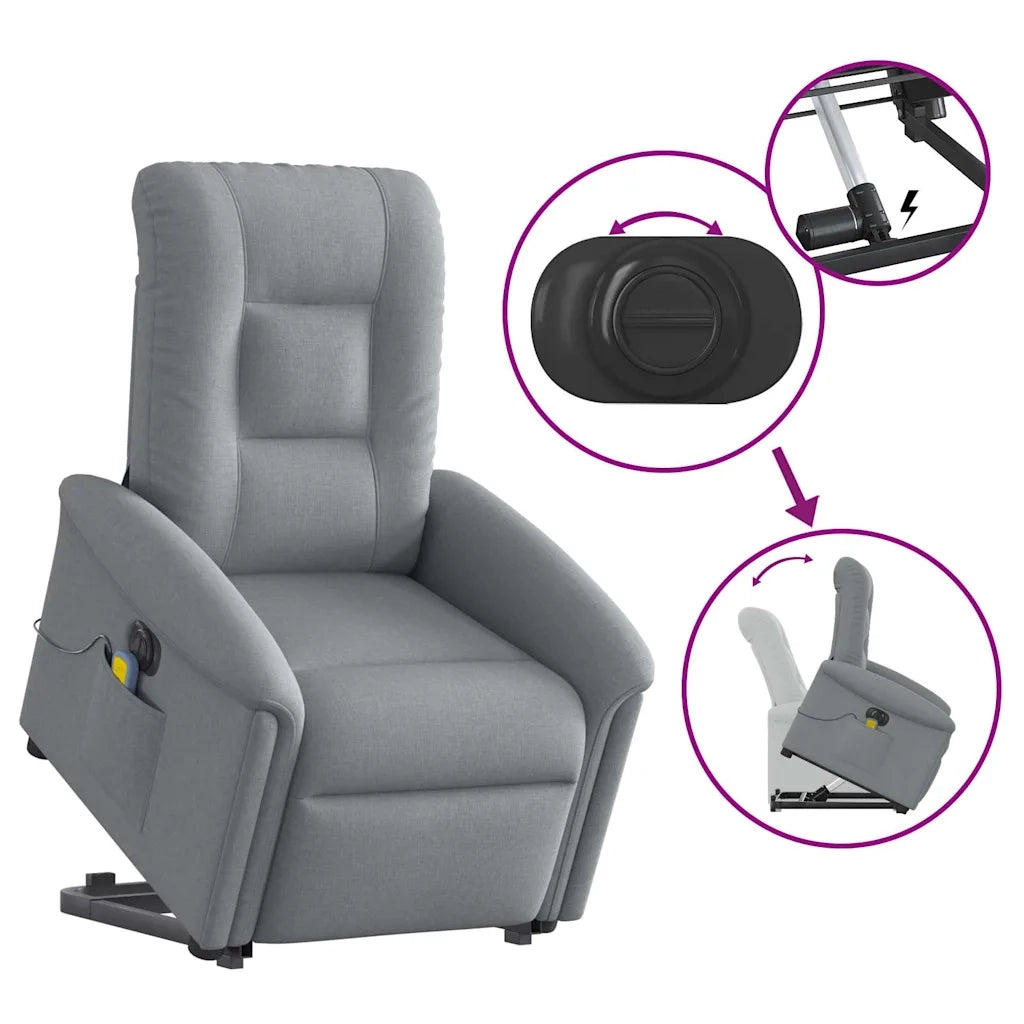 Poltrona Alzapersona Massaggi Elettrica Grigio Chiaro Tessuto 3303284