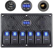 Pannello a 6 vie a schermo digitale con display tensione e prese USB dual 5V - 12V/24V