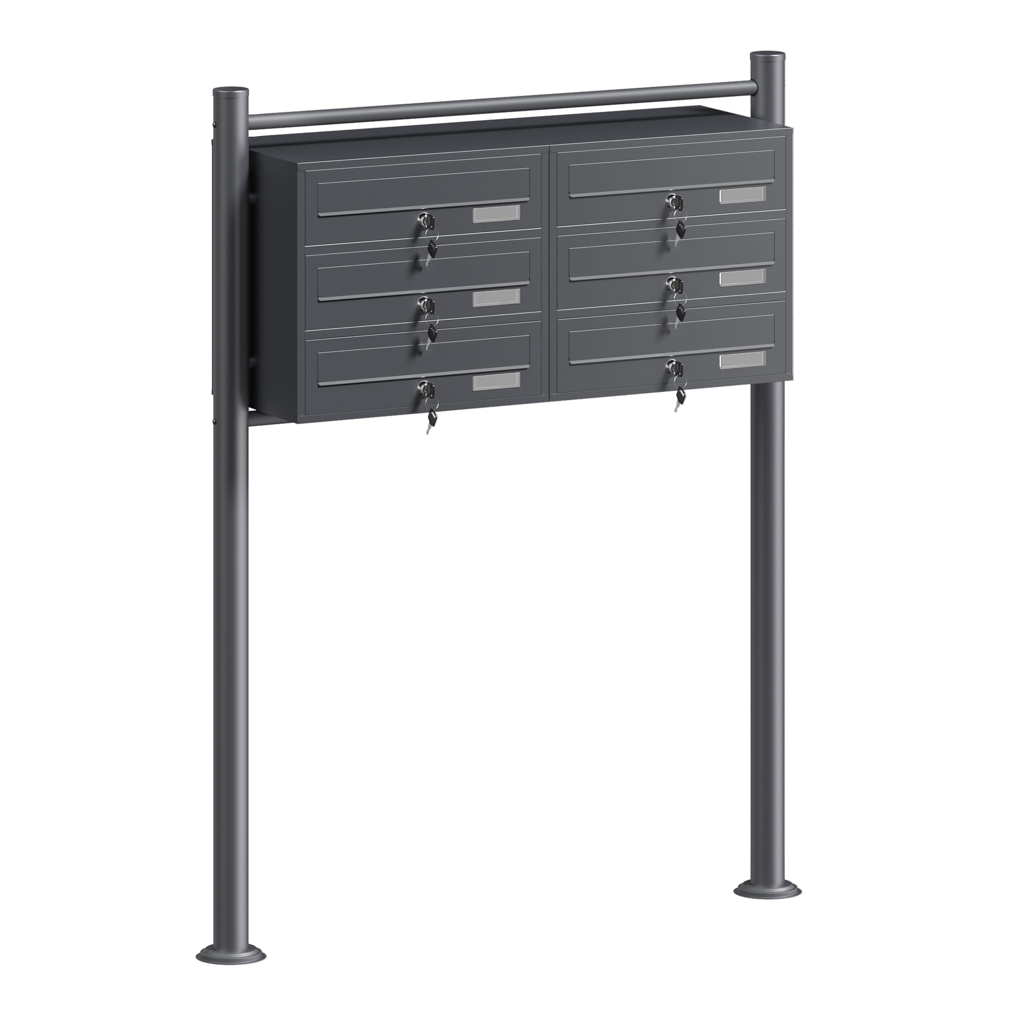 Cassetta postale condominiale autoportante, 6 posti, antracite, 945 x 270 x 1200 mm, 2 moduli