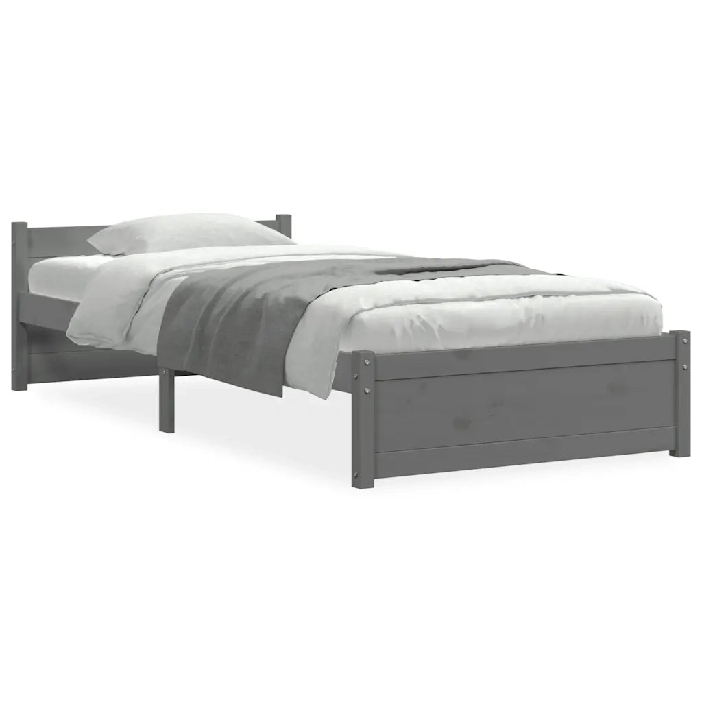 Letto singolo | Letto per adulti | Giroletto in Legno Massello Grigio 75x190 cm Small Single