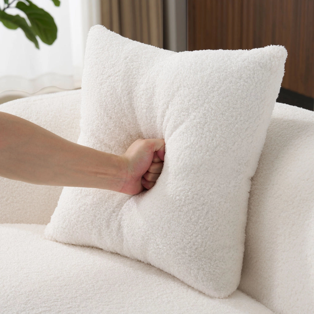 Divano lineare 2 posti curvo con cuscini e supporto ergonomico per soggiorno in tessuto bianco 67.0×61.0×48.0 cm