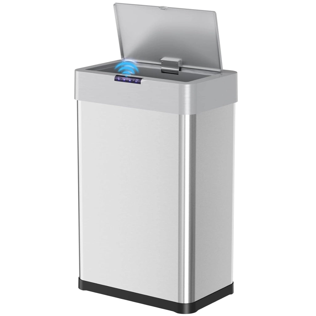 Pattumiera con sensore, pattumiera da cucina, 60 litri, coperchio elettrico con anello di serraggio per sacchetti della spazzatura, pattumiera automatica senza contatto, in acciaio inox