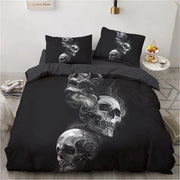Set di lenzuola, 4 pezzi, con chiusura a cerniera, gotico, Halloween, tema di teschio, 2 lenzuola 135 x 200 cm, 2 federe 80 x 80 cm