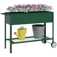 Fioriera da Esterno con Mensola Inferiore Portautensili, in Metallo, 109x44x80 cm, Verde