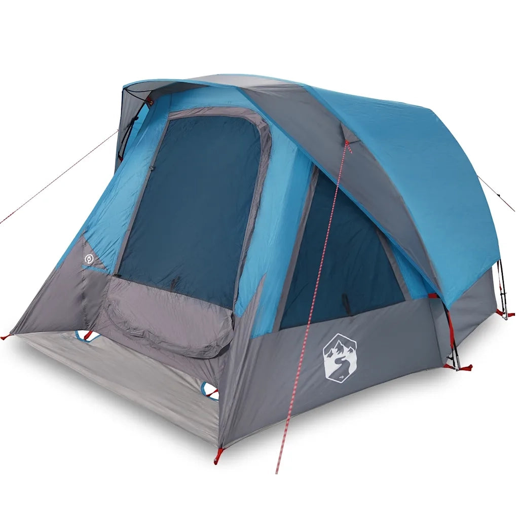 Tenda da Campeggio a Cabina per 4 Persone Blu Impermeabile