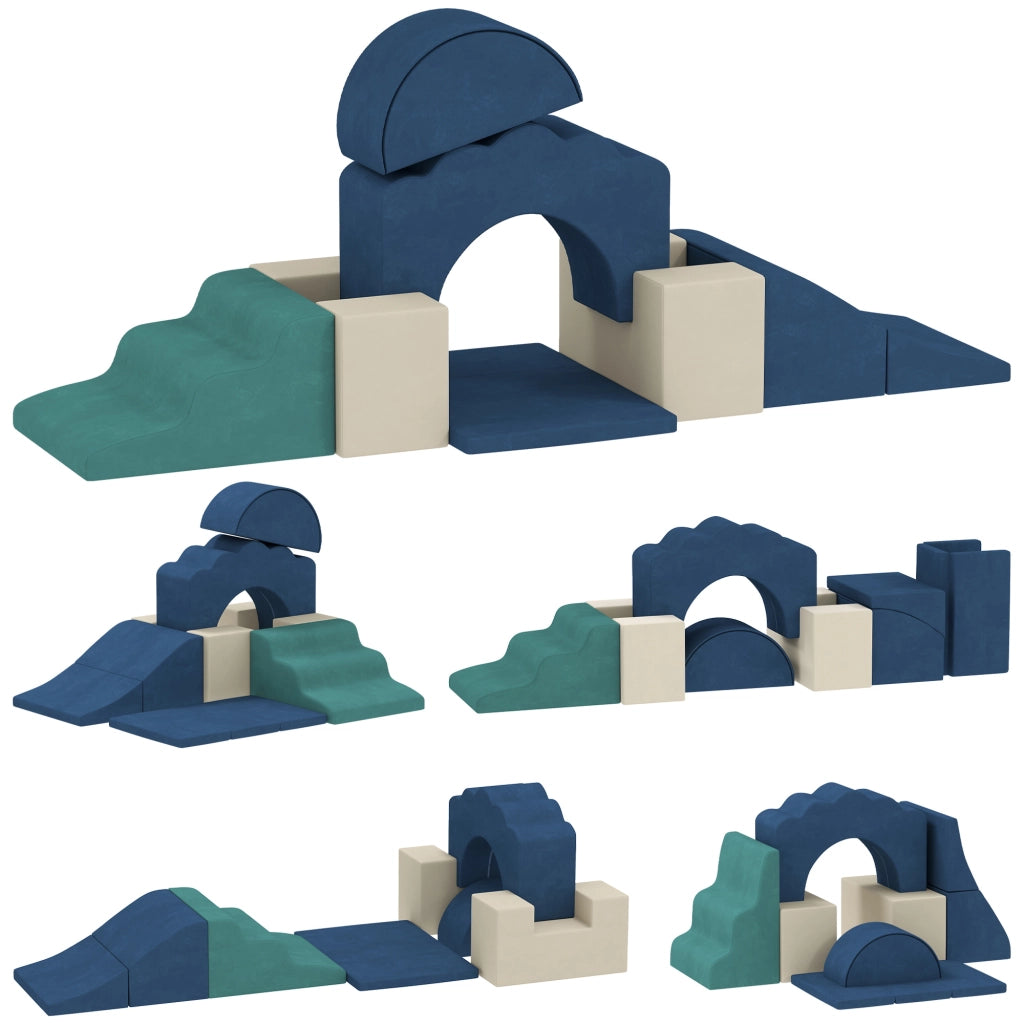 Set 7 Costruzioni Morbide per Bambini da 0,5-3 Anni con Base Antiscivolo in Schiuma e Velluto Blu
