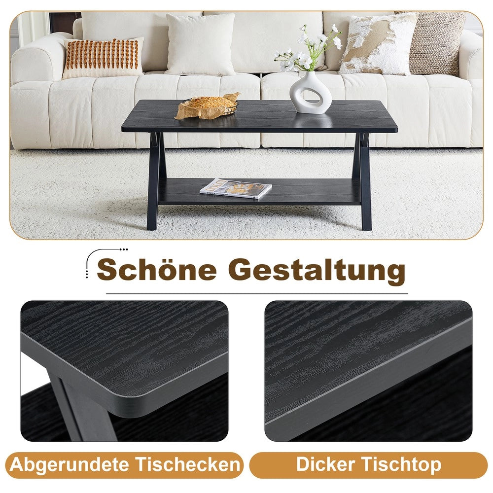 Tavolino da Caff¨¨ con Ripiano ¨C MINIMAL ¨C Legno Nero e Metallo, 110x57x44,5 cm
