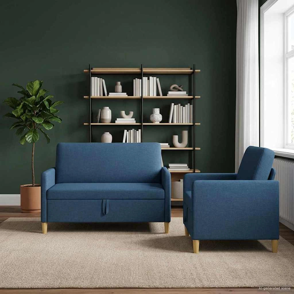 Set di Divani con Storage 2 pz Blu Poliestere 3429156