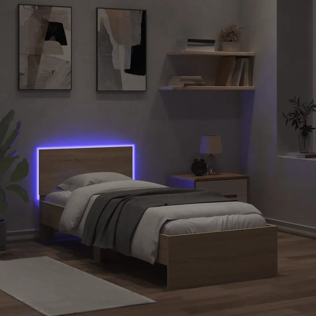 Giroletto con Testiera e LED-Struttura Letto con testiera Rovere Sonoma 75x190 cm 526889