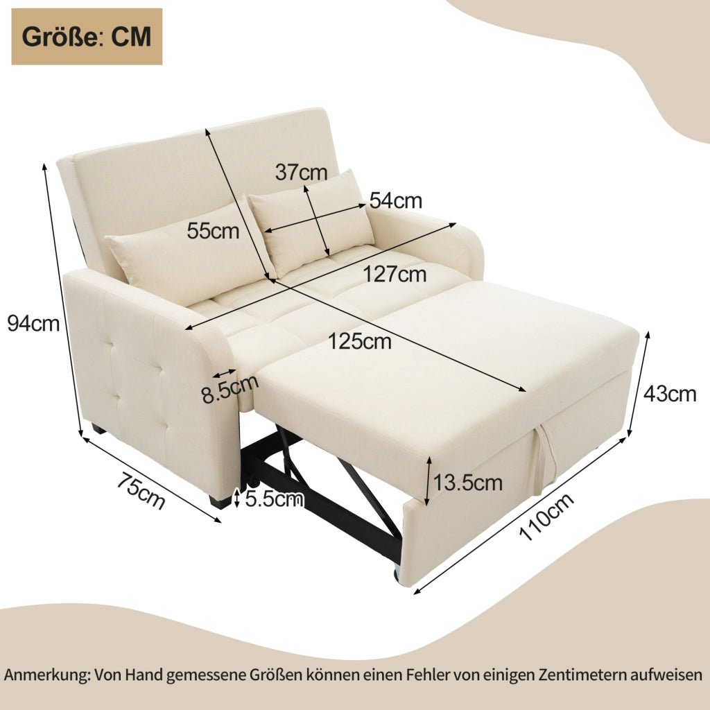 Divano letto pieghevole 127x75x94 cm con schienale regolabile in foam beige