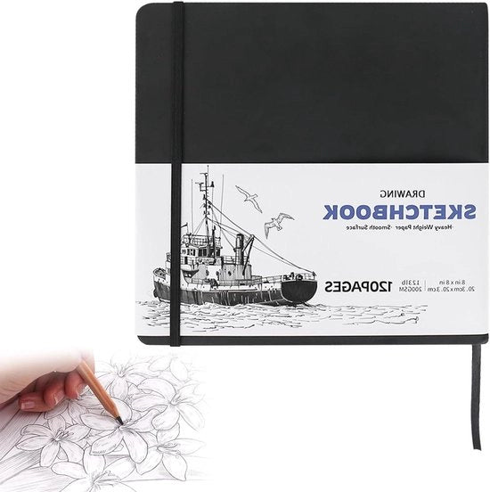 Libretto di disegno con carta nera di alta densità 200 g/m² per disegni e acquerelli - formato A4 - 60 fogli/120 pagine