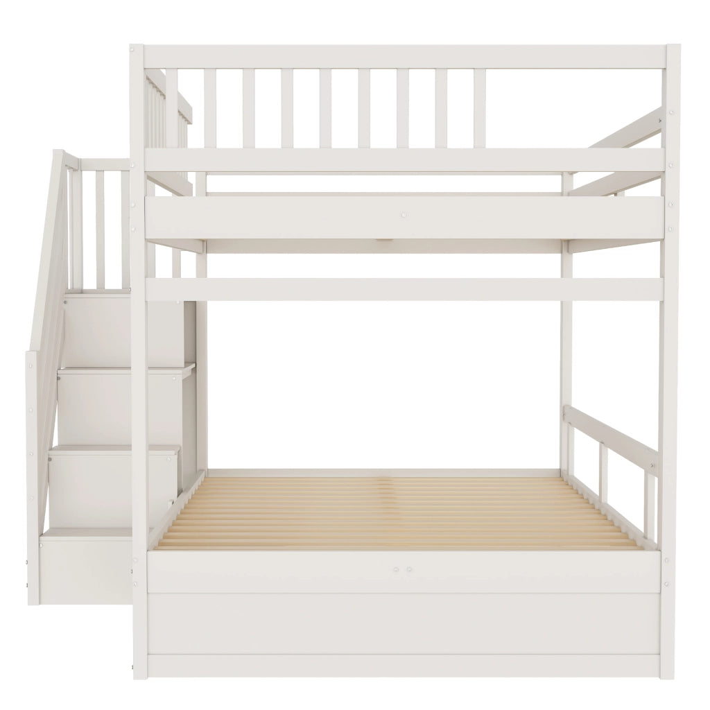 DESMIU Letto a Castello 2 Posti con Scala Contenitore, Cassetto e Sponde Alte, 140 × 200 cm, Senza Materasso