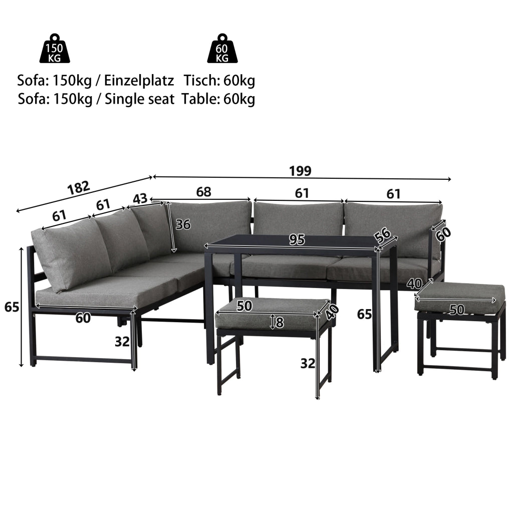 Set Lounge da Giardino Reclinabile ¨C MINIMAL ¨C Alluminio, Cuscini, Grigio