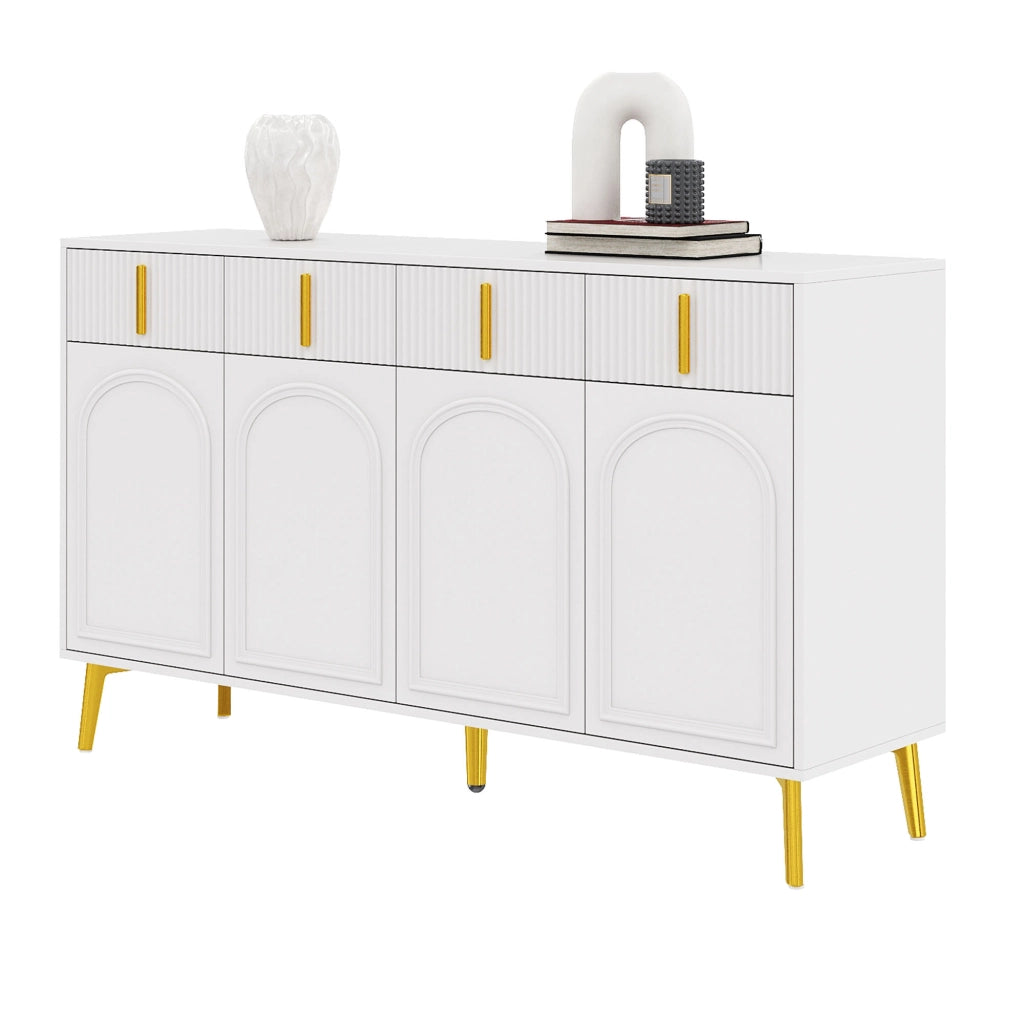 Credenza con maniglie e gambe dorate - Zephmum - 4 ante, 4 cassetti, Laminato rimovibile, 140x37.8x82 cm