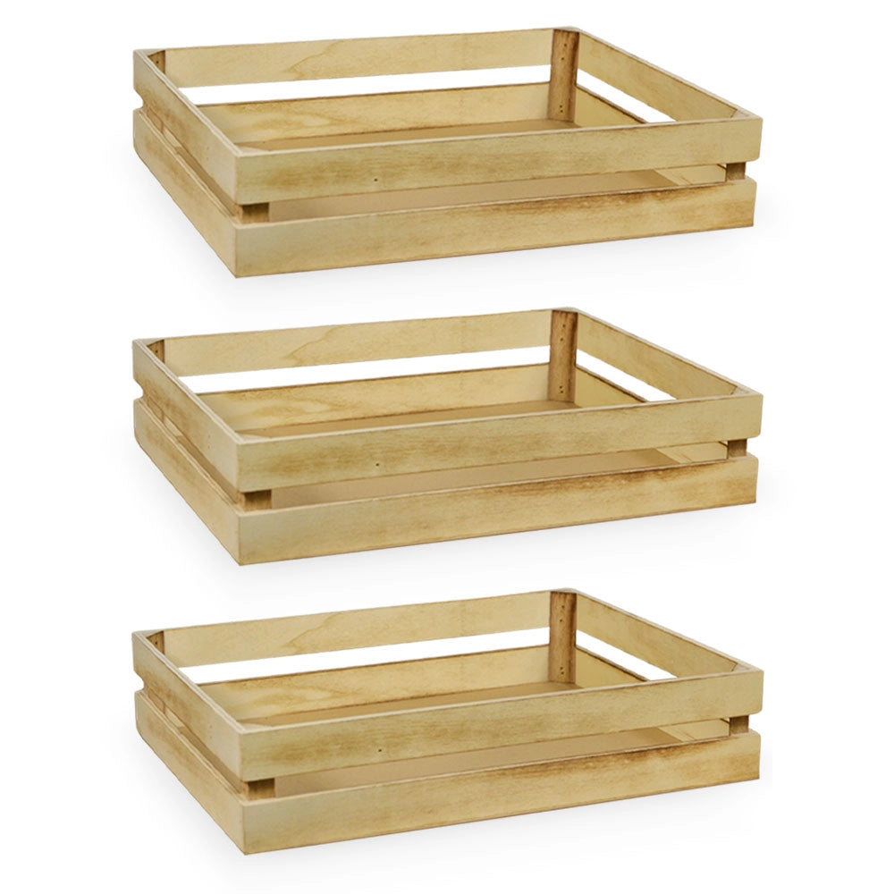 Cassette contenitori in Legno fiammato naturali da 3 Pezzi 37 X 28 X h 8 cm
