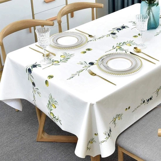 Tavolo in PVC rettangolare per cucina e sala da pranzo, tessuto in plastica, asciugamani di pulizia, per interni ed esterni, 137 x 275 cm, oliva.