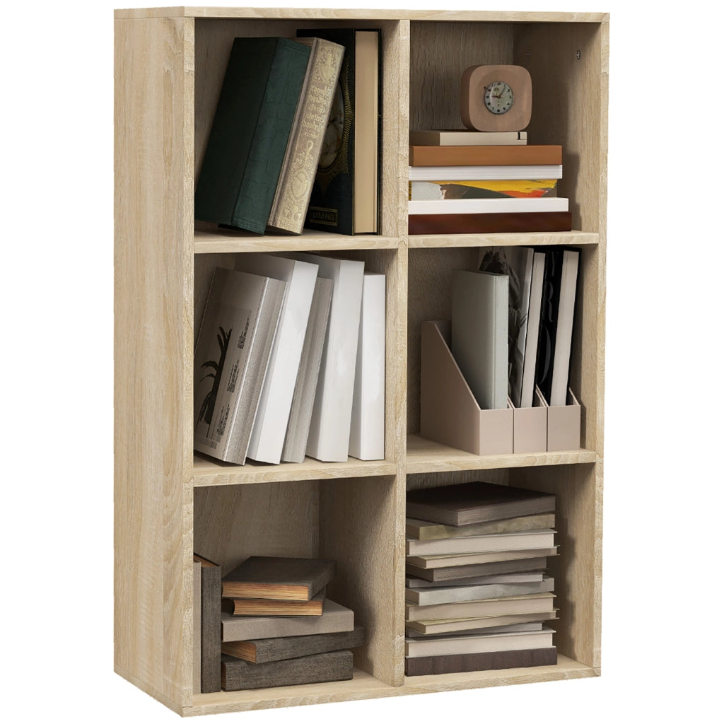 Mobile Libreria Moderno a 6 Cubi in Legno, 65.5x30x97.5 cm, color Rovere