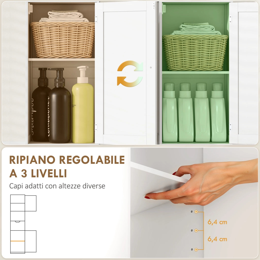 Mobile Colonna Bagno 40x30x170 cm con 2 Armadietti con Sensore Ripiano Aperto e Cassetto in Legno Bianco