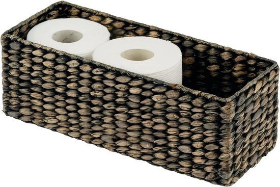 Cestino intrecciato di giacinto d'acqua - cestino di paglia stivabile - deposito ideale per la stanza da bagno - nero