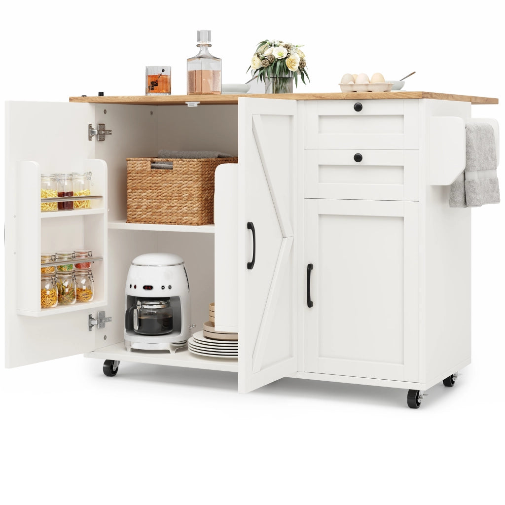 Carrello da Cucina con 2 Cassetti; Ripiani e Piano Pieghevole con Ruote per Cucina in MDF 120 x 43.2 x 92 cm