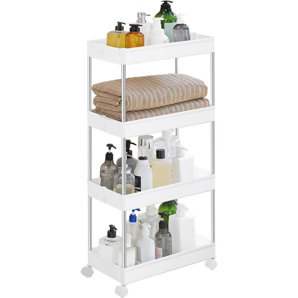 Trade Shop - Carrello Portaoggetti A 4 Livelli Con Ruote Da Cucina Ripiano Salvaspazio Bagno Ufficio -