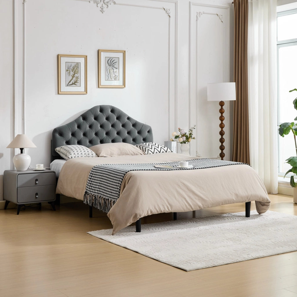 Letto Imbottito con Testiera Regolabile ¨C MINIMAL ¨C Velluto Grigio 140x200
