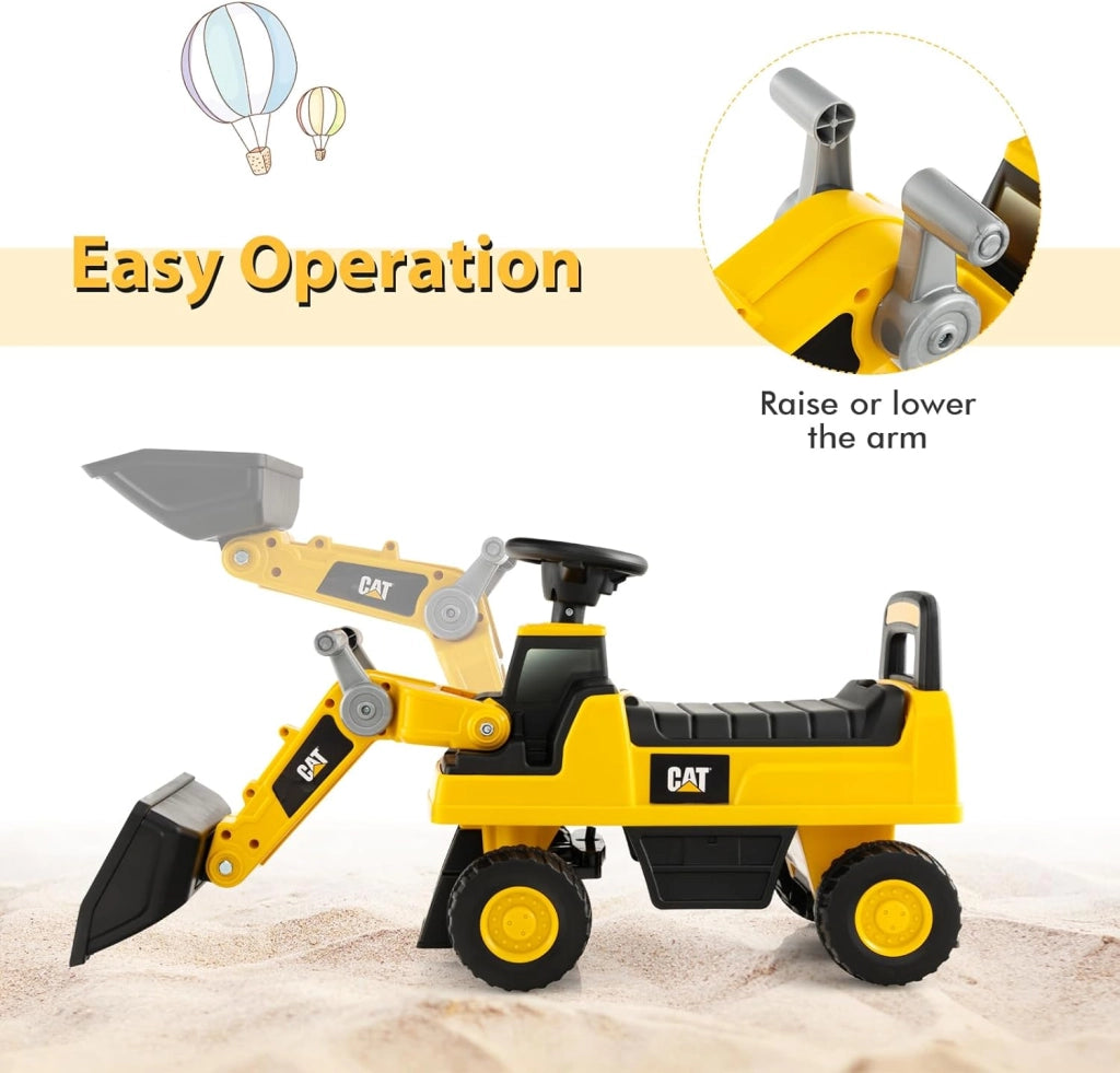 Escavatore per bambini, con pala girevole, auto antiscivolo con clacson, spazio nascosto e protezione antiribaltamento, escavatore per sedersi fino a 25 kg, portata per bambini a partire da 1