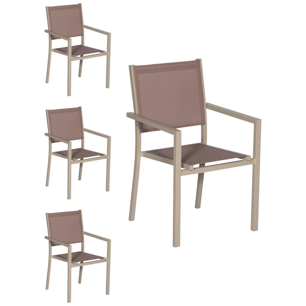Set di 4 sedie in alluminio tortora - textilene tortora