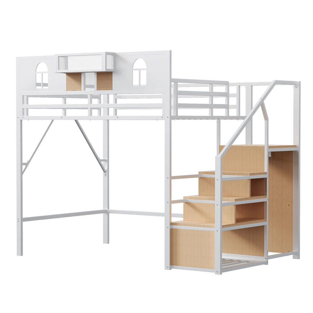 Letto a castello bianco con funzione contenitore in metallo 140x200 cm
