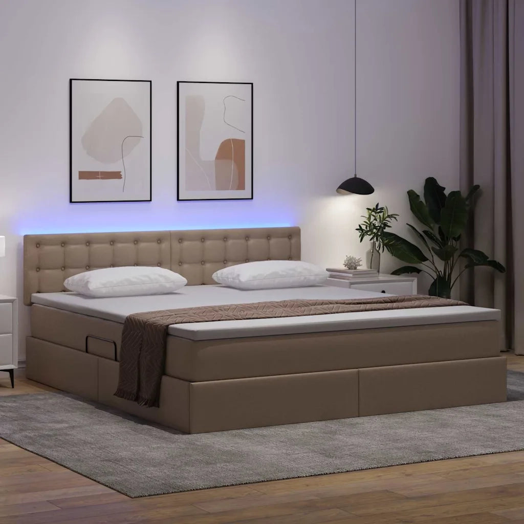 Letto con contenitore e LED con led Cappuccino 160 x 200 cm