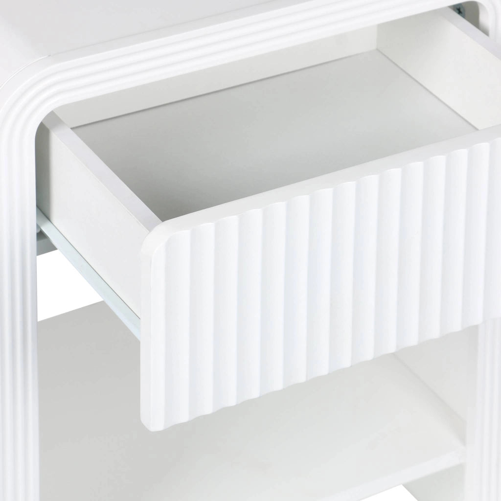 Set 2 comodini effetto legno scanalato, 1 cassetto, 1 ripiano , bianco