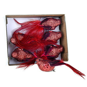 Set 6 Uccellini con Clip H20 cm Rosso