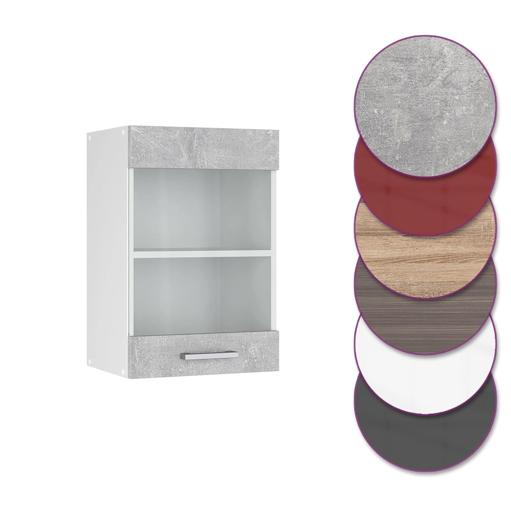 Mobile da cucina in vetro R-Line Calcestruzzo/Bianco 40 cm Vicco