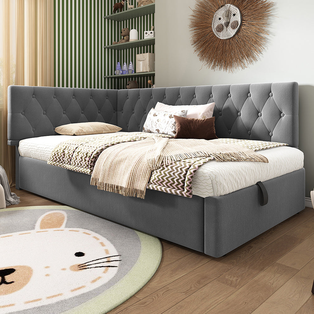 Daybed-Xylo-90x190 cm-idraulico, doghe, velluto grigio